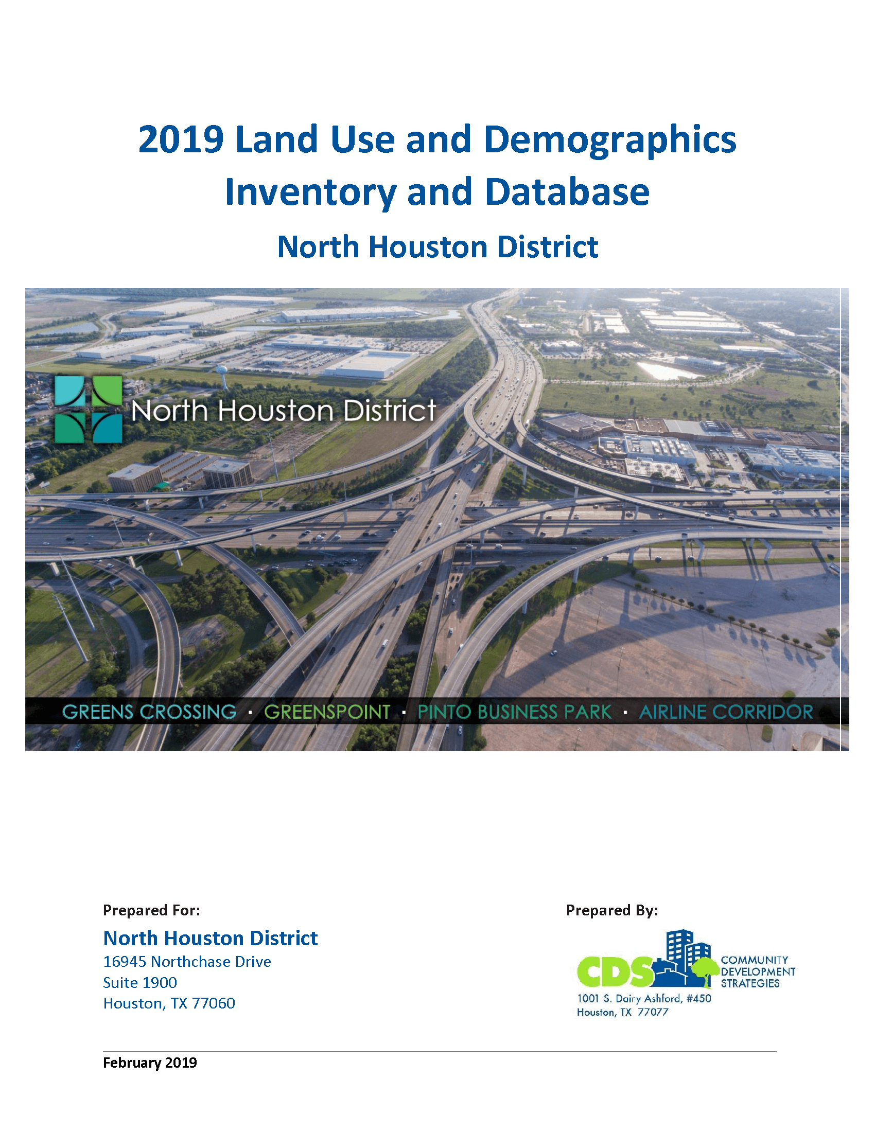 Study cover with aerial photo of the highway interchange of Interstate 45 and Beltway 8 showing area buildings.