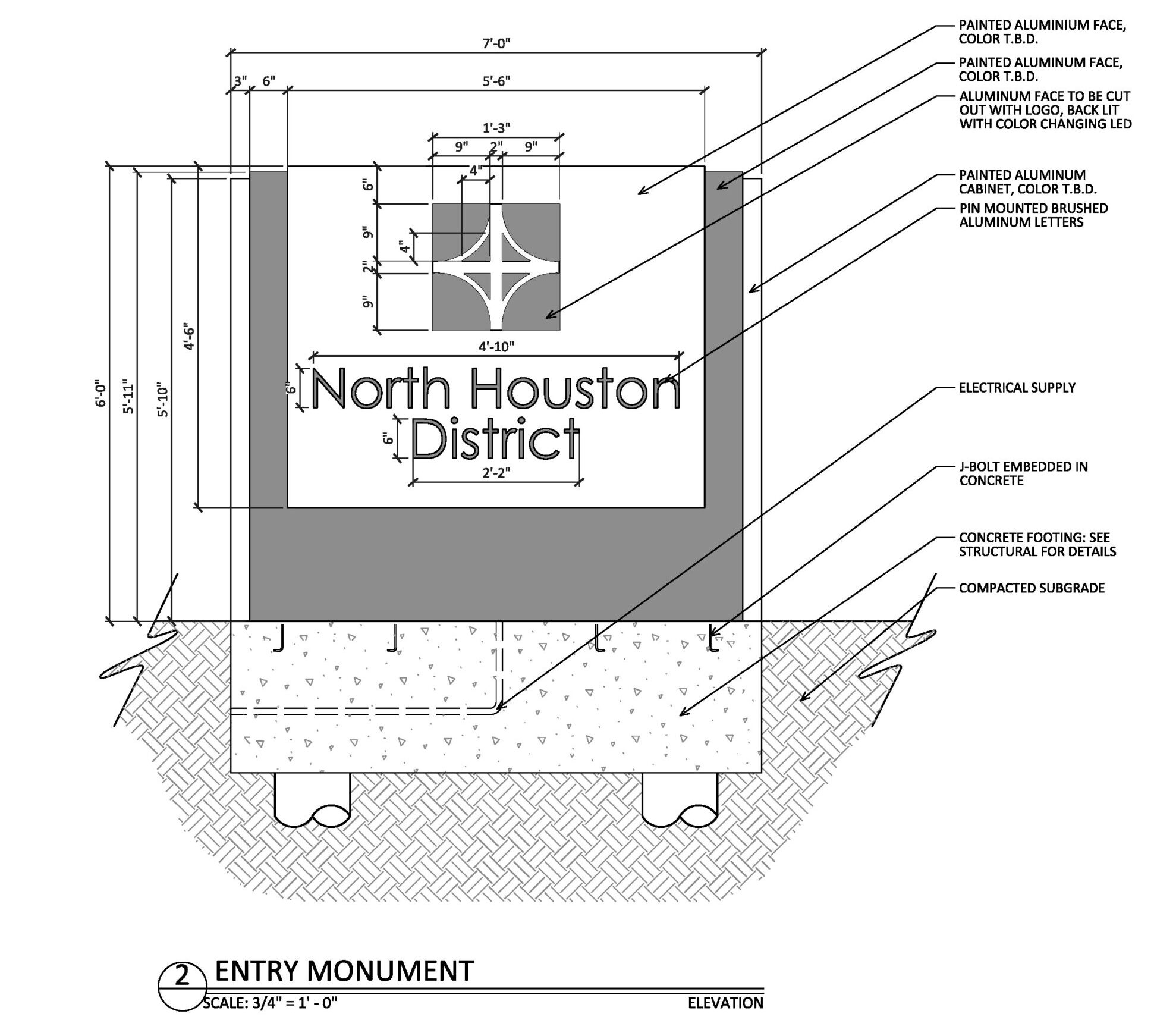 A drawing of a North Houston District gateway sign