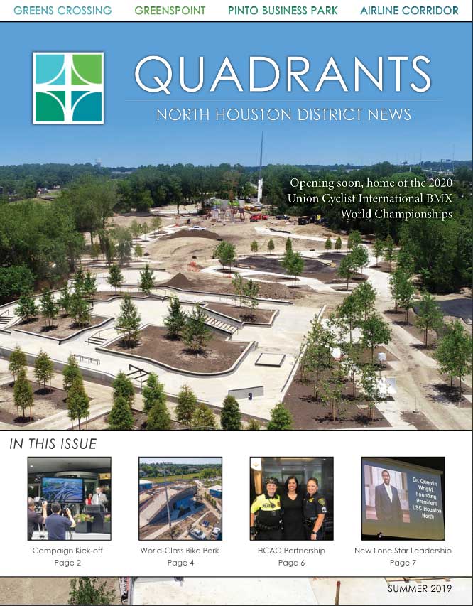 The cover of Quadrants newsletter features the North Houston Bike Park under construction.