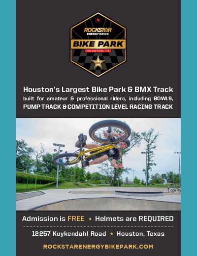 A man on a bicycle at a Rockstar Energy Bike Park